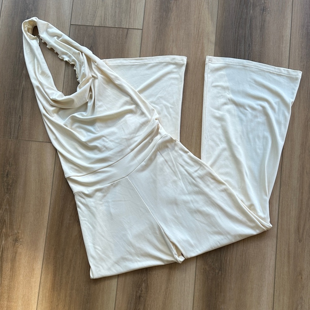 Aria Lattner Halter Backless Cream Jumpsuit